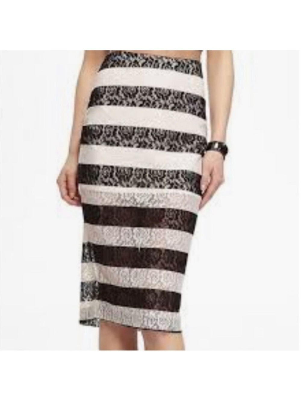 EXPRESS Women's Black & White Stripe Lace Midi Pencil Skirt Size 12